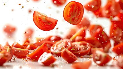 Wall Mural - Fresh Rinsed Tomatoes Falling on a Kitchen Counter, Organic Food Backdrop, Farm Grown Cookbook Recipe Ingredients Background, Restaurant Menu Wallpaper, Culinary Delicious Tasty Fruit and Vegetables