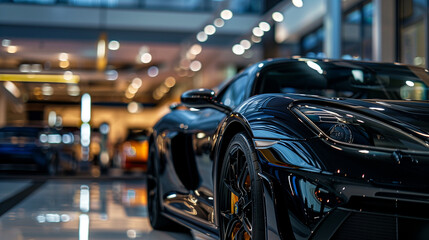 Poster - a black sports car in modern showroom 