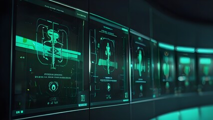 Wall Mural - Medical Innovation Concept. Green, Futuristic Digital Style. 3D Render. Generative AI