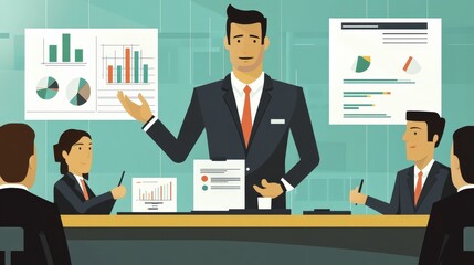 Poster - Strategic Sales Leadership: Sales Manager Motivating Team to Meet Targets Through Data Analysis and Team Collaboration