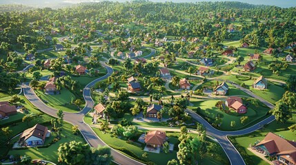 Wall Mural - Aerial View of a Picturesque Village with Houses and Green Trees