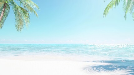 Poster - Tropical Beach with Palm Tree Shadows and Clear Blue Water