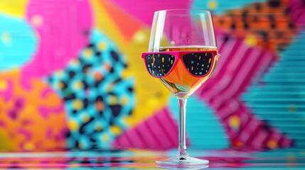 Wall Mural - Wine Glass with Sunglasses.