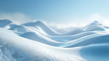 Sticker - A serene landscape of smooth, undulating snow-covered hills under a clear blue sky.