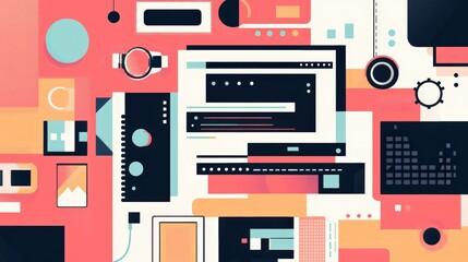 Poster - Modern Flat Design: Illustration of Clean, Minimalistic Elements Emphasizing Simplicity and Ease of Use for Web and App Interfaces.