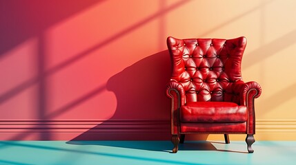 Wall Mural - luxury red leather armchair with shadows isolated on colorful background