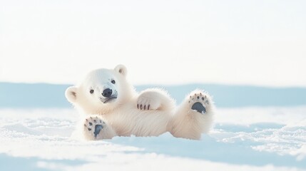 Poster - Cute Polar Bear Cub Playing in the Snow