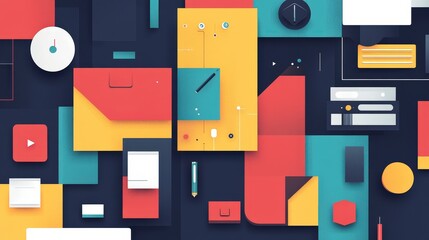 Aufkleber - modern flat design for digital interfaces: minimalist illustration with geometric shapes and solid c