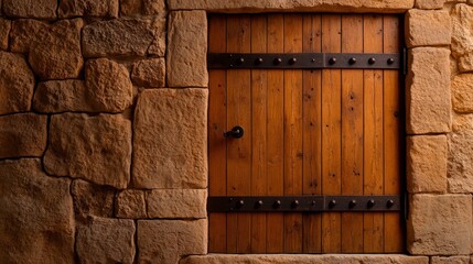 Rustic Wooden Door in Stone Wall