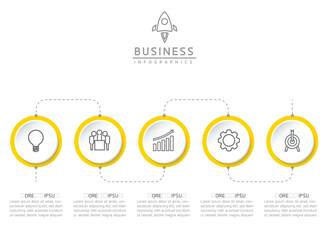 Fototapete - Vector infographic business presentation template with circular interconnection with 5 options.