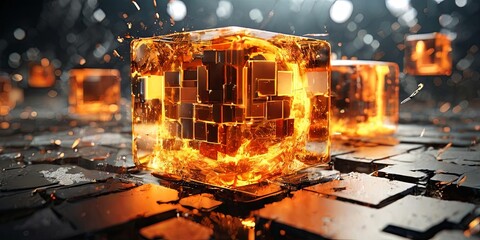 Poster - A close up of a cube with fire coming out of it