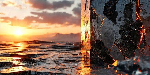 Aufkleber - A large, broken, and charred piece of ice is sitting on a body of water