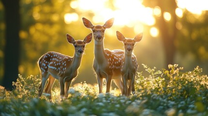 Poster - Three Fawn Deer in Sunset Light