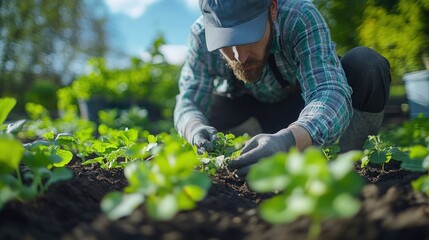 Sticker - Gardener Working in His Vegetable Garden