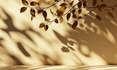 Wall Mural - Shadows of leaves against beige textured background