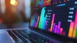 © meisa - Close-Up of Laptop or Notebook Screen Displaying Website Traffic Metrics, Graphs, and Analytics for Online Blog Ranking Statistics