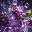 © Arora Chan - Ice cubes and purple grapes crashing together on a rich purple background, with grape juice droplets flying