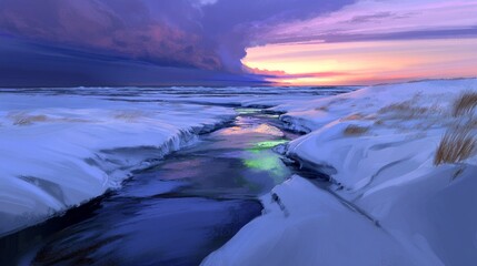 Wall Mural - Winter Sunset over a Frozen Stream