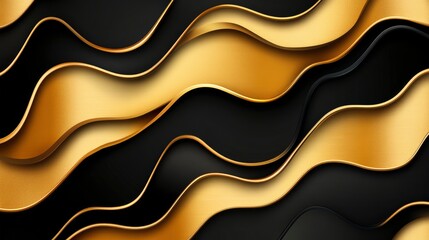 Wall Mural - Abstract Gold and Black Wavy Pattern