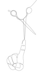 Poster - One continuous line of hand with scissor. Thin Line Illustration vector concept. Contour Drawing Creative ideas.