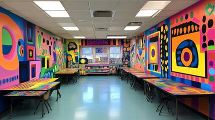 Sticker - Colorful Classroom Interior.