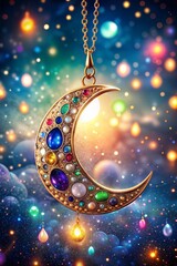 Wall Mural - illustration of colorful crescent moon and stars in night. magic concept