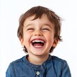 © paper later - Portrait of a young boy laughing with open mouth and white teeth