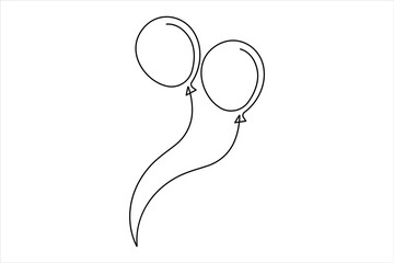 Wall Mural - Continuous balloon one line drawing birthday celebration. Holiday party decoration icon vector illustration