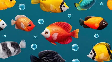 Wall Mural - Colorful Fish in an Aquarium with Bubbles