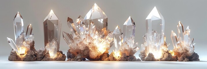 Poster - A display of luminous crystals on a rocky base, showcasing natural beauty and light.