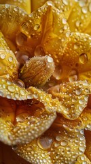 Canvas Print - Closeup of Yellow Flower Petals with Water Droplets.