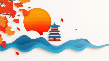 Sticker - A serene depiction of Japans nature, blending soft hues and whimsical art for a calming visual experience.