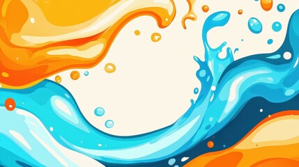 Wall Mural - Vibrant orange and blue splash design brings a modern touch with playful textures and a fun cartoon vibe.