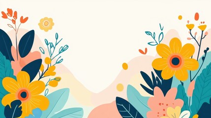 Canvas Print - Brighten up your project with this cheerful cartoonstyle yellow flower and leaf pattern, perfect for art and design