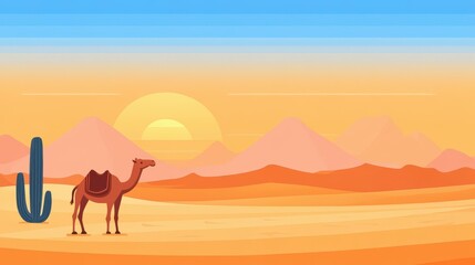 Wall Mural - Immerse yourself in a vibrant desert scene filled with whimsical camels and playful textures that pop with color.