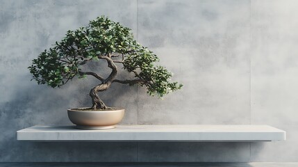 Sticker - Bonsai Tree on a Shelf Against a Concrete Wall