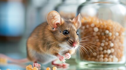 Wall Mural - Mouse with brown coats In a lab environment