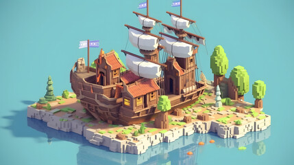 Wall Mural - Navigator Game 3d pixel Cartoon