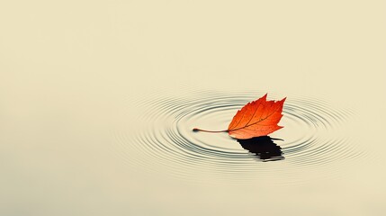 Wall Mural - A minimalist illustration of a single leaf floating on a pond, with ripples expanding