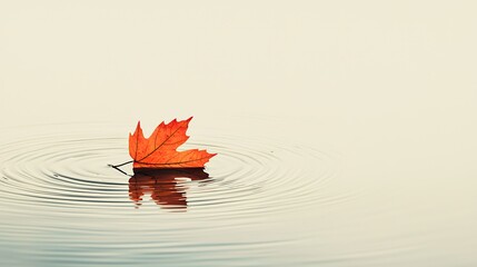 Wall Mural - A minimalist illustration of a single leaf floating on a pond, with ripples expanding