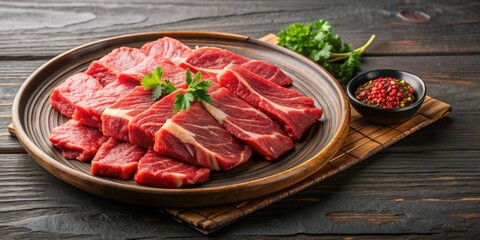 Wall Mural - Raw beef served in traditional Korean style, Korean, food, raw, beef, marinated, traditional, cuisine, dish, fresh