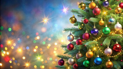 Canvas Print - Christmas tree adorned with colorful ornaments and twinkling lights, festive, holiday, decoration, tinsel, baubles, garland