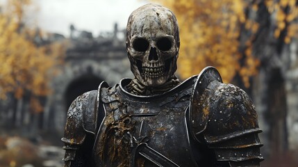 A skeletal knight with rusted armor