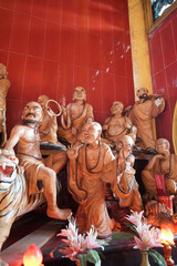 Statues of gods and ornaments in a temple.