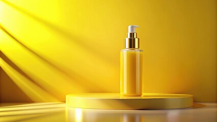 Poster - Summer beauty cosmetic bottle presentation on a yellow podium , beauty, cosmetic, summer, bottle, presentation, yellow