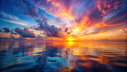 Wall Mural - Ethereal ocean sunset with vibrant colors reflecting on the water , tranquil, peaceful, calm, serene, beautiful, nature