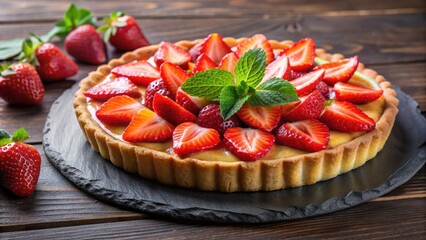 Poster - Deliciously baked strawberry tart served in a restaurant , dessert, tart, strawberry, pastry, delicious, sweet, gourmet, baked