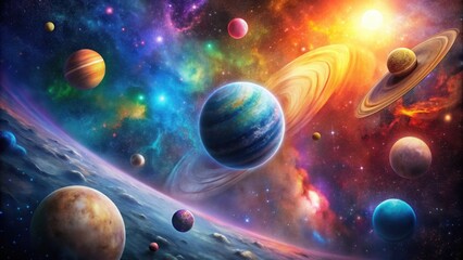 Wall Mural - galaxy image with colorful planets in outer space, galaxy, planets, space, cosmic, universe, stars