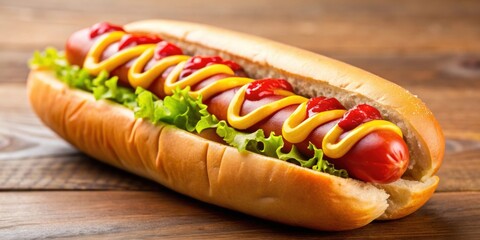 Canvas Print - A delicious hot dog topped with ketchup and mustard, hot dog, food, condiments, hotdog, tasty, snack, fast food, American