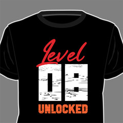 Level 08 unlocked. gaming t-shirt typography vector design